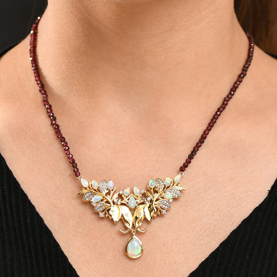 AA Natürlicher, äthiopischer Welo Opal Halskette ca. 45 cm 925 Silber 750 Gelbgold Vermeil ca. 39,24 ct
