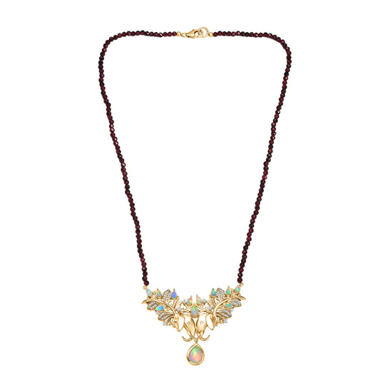 AA Natürlicher, äthiopischer Welo Opal Halskette ca. 45 cm 925 Silber 750 Gelbgold Vermeil ca. 39,24 ct