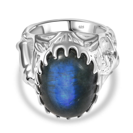 AAA Labradorit Ring 925 Silber rhodiniert (Größe 20.00) ca. 13.25 ct