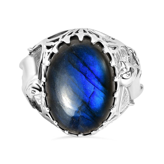 AAA Labradorit Ring 925 Silber rhodiniert (Größe 20.00) ca. 13.25 ct