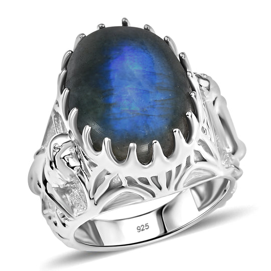 AAA Labradorit Ring 925 Silber rhodiniert (Größe 20.00) ca. 13.25 ct