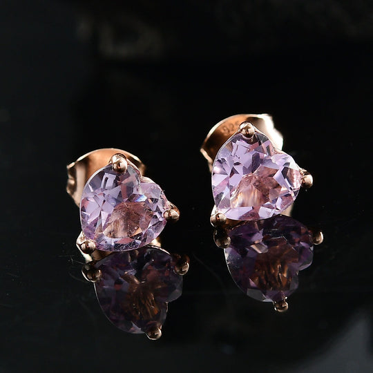 Rosa Amethyst Ohrringe 925 Silber 750 Gelb Vergoldet ca. 2.18 ct