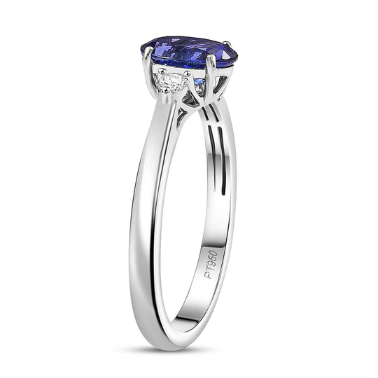 Rhapsody AAAA Tansanit, Weißer Diamant Ring 950 Platin (Größe 18.00) ca. 1,52 ct
