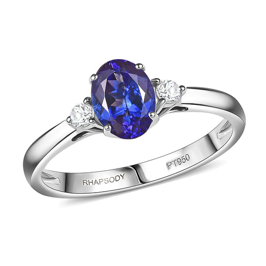 Rhapsody AAAA Tansanit, Weißer Diamant Ring 950 Platin (Größe 18.00) ca. 1,52 ct