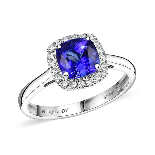 Rhapsody AAAA Tansanit, Weißer Diamant Ring 950 Platin (Größe 16.50) ca. 2,94 ct