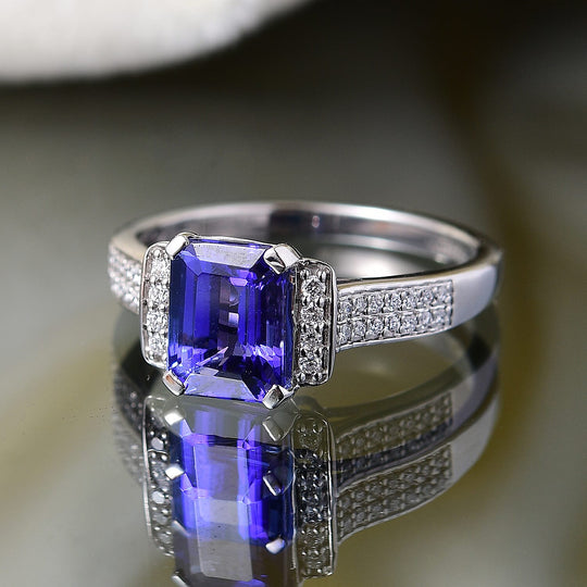 Rhapsody AAAA Tansanit, Weißer Diamant Ring 950 Platin (Größe 19.00) ca. 2,30 ct