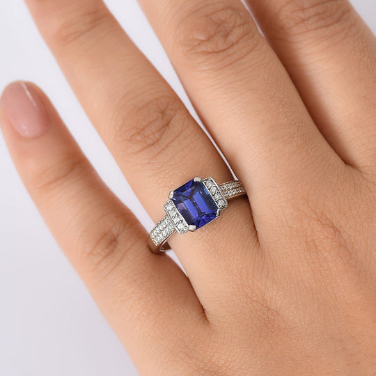 Rhapsody AAAA Tansanit, Weißer Diamant Ring 950 Platin (Größe 19.00) ca. 2,30 ct