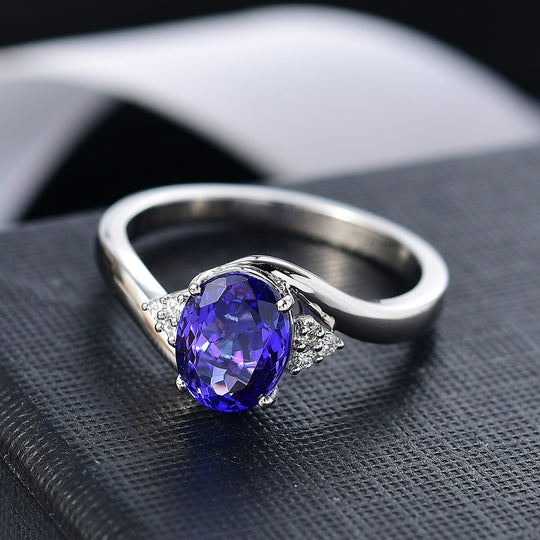 Rhapsody AAAA Tansanit, Weißer Diamant AGI zertifiziert Ring 950 Platin (Größe 19.00) ca. 2.60 ct