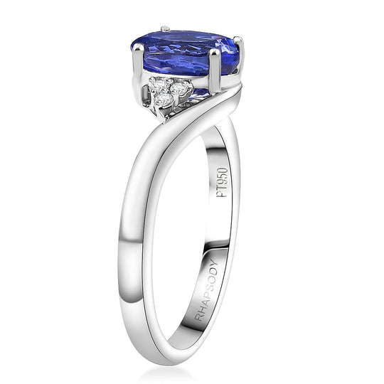 Rhapsody AAAA Tansanit, Weißer Diamant AGI zertifiziert Ring 950 Platin (Größe 19.00) ca. 2.60 ct