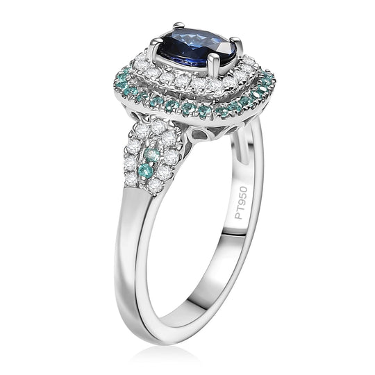 AAAA Ceylon-Saphir, Paraiba Turmalin AGI zertifiziert Ring 950 Platin (Größe 18.00) ca. 1.84 ct