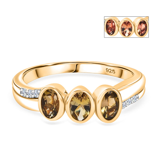 AA Natürlicher goldener Tansanit, Weißer Zirkon Ring 925 Silber 750 Gelbgold Vermeil (Größe 18.00) ca. 0,78 ct