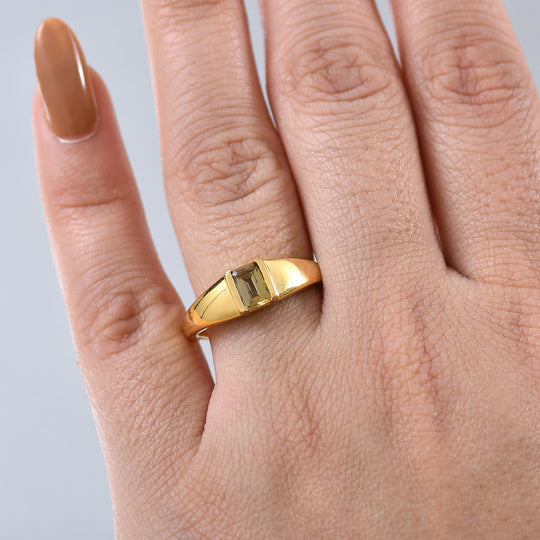 AA Natürlicher goldener Tansanit Ring 925 Silber 750 Gelbgold Vermeil (Größe 17.00) ca. 0,56 ct
