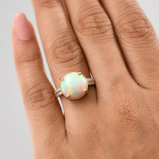 AAA Natürlicher, äthiopischer Welo Opal, Lab Grown Diamant Ring 375 Gelbgold (Größe 19.00) ca. 3,82 ct