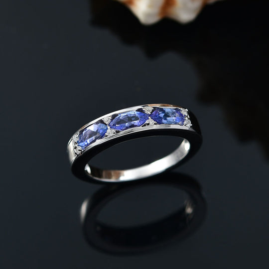 AA Tansanit, Weißer Zirkon Ring 925 Silber rhodiniert (Größe 20.00) ca. 0,96 ct