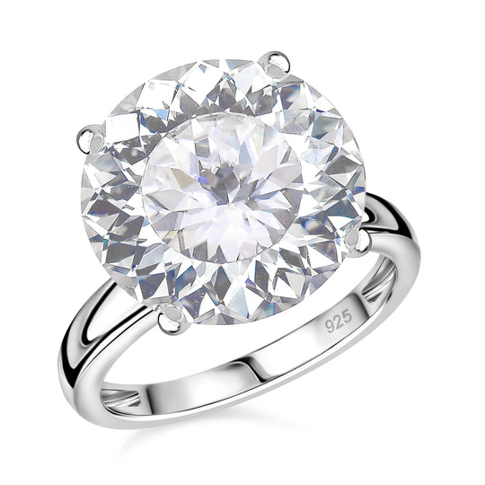 Moissanit Ring 925 Silber rhodiniert (Größe 19.00) ca. 11,52 ct