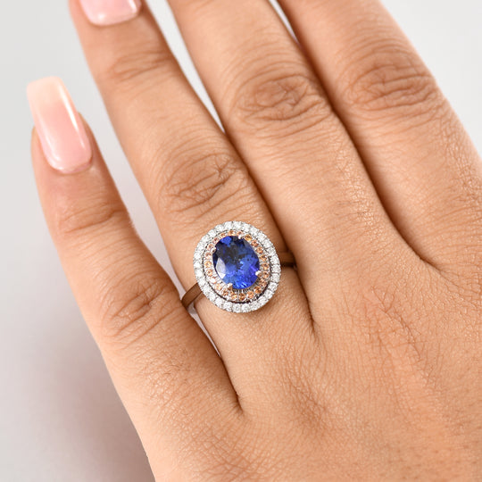 Rhapsody AAAA Tansanit, Weißer Diamant Ring 950 Platin (Größe 16.50) (10-16 Werktage Lieferzeit) ca. 3,03 ct