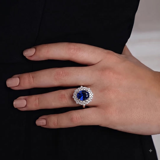 Rhapsody AAAA Tansanit, Weißer Diamant Ring 950 Platin (Größe 18.00) (10-16 Werktage Lieferzeit) ca. 4,06 ct