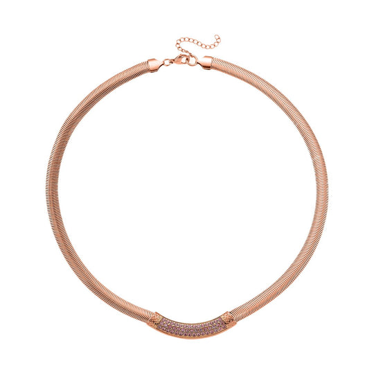 DESIGNER-INSPIRIERT Rosa Kristall Halskette ca. 50 cm + 5 cm extender, Reiner Edelstahl, Roségold plattiert