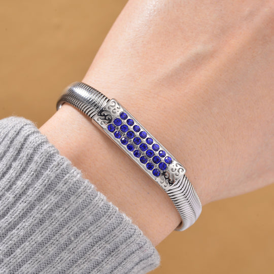DESIGNER-INSPIRIERT Blaues Kristall-Armband, ca. 19cm mit 5cm extender, Reiner Edelstahl