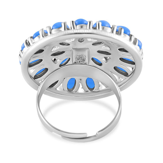 Simulierter Hellblauer Opal Ring, flexibel (Größe 17.00-19.00), 316L Edelstahl