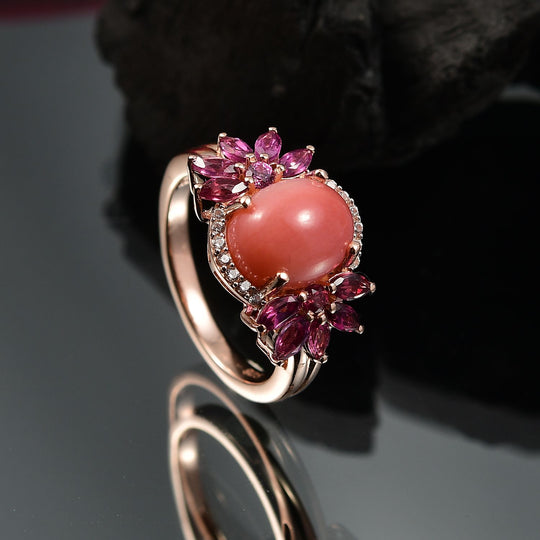AA Vinicunca-Peruanischer Opal, Rhodolith Granat Ring 925 Silber 750 rosévergoldet (Größe 19.00) ca. 3.83 ct