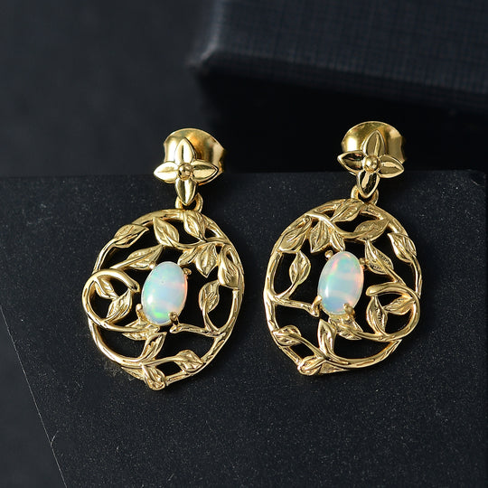 AA Natürlicher, äthiopischer Welo Opal Ohrringe 925 Silber 750 Gelb Vergoldet ca. 0.70 ct