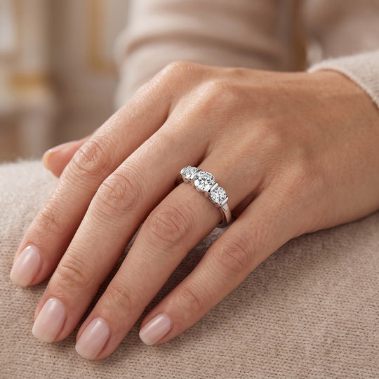LUXURIANT SGL zertifizierter VS-GH Labor Diamant Trilogie Ring, 925 Silber rhodiniert - 1 ct.