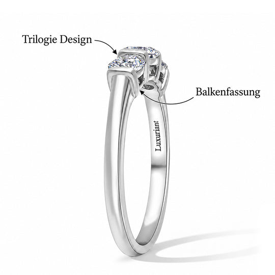 LUXURIANT SGL zertifizierter VS-GH Labor Diamant Trilogie Ring, 925 Silber Gelbgold Vermeil - 1 ct.