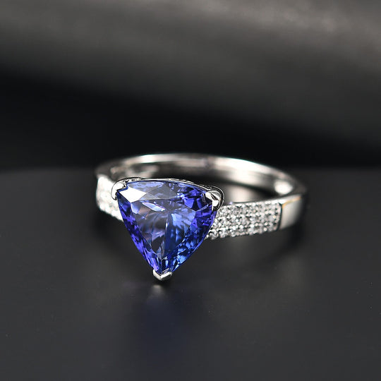 Rhapsody AAAA Tansanit, Weißer Diamant AGI zertifiziert Ring 950 Platin (Größe 17.00) ca. 4.08 ct