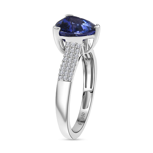 Rhapsody AAAA Tansanit, Weißer Diamant AGI zertifiziert Ring 950 Platin (Größe 17.00) ca. 4.08 ct