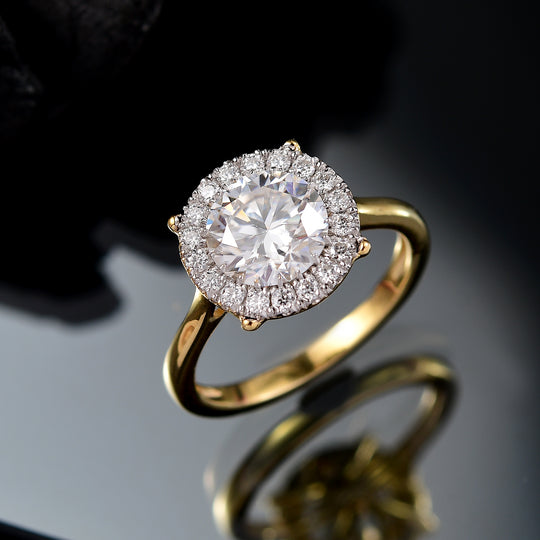 Moissanit Ring 925 Silber 750 Gelbgold Vermeil (Größe 21.00) ca. 2,13 ct