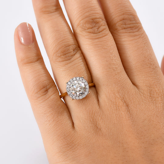 Moissanit Ring 925 Silber 750 Gelbgold Vermeil (Größe 21.00) ca. 2,13 ct