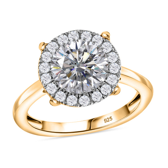 Moissanit Ring 925 Silber 750 Gelbgold Vermeil (Größe 21.00) ca. 2,13 ct