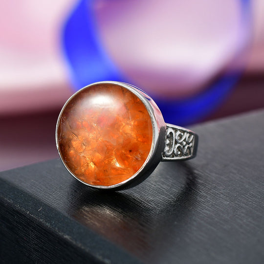 Feueropal Matrix Ring Messing (Größe 19.00) ca. 8.15 ct