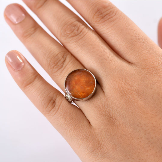 Feueropal Matrix Ring Messing (Größe 19.00) ca. 8.15 ct