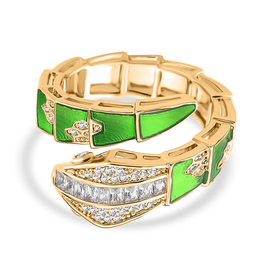 Weißer Zirkonia Ring Messing emailliert (Größe 17.00) Grün