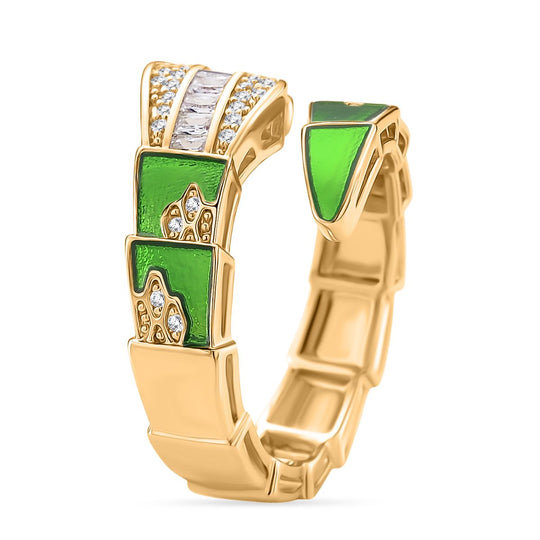 Weißer Zirkonia Ring Messing emailliert (Größe 17.00) Grün