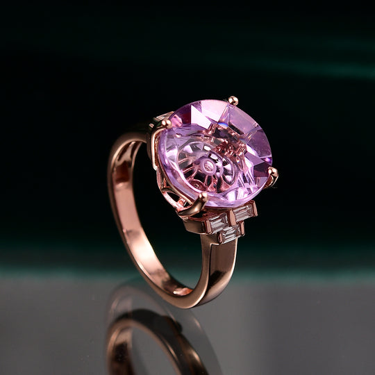 Zeitlose Art Kollektion - AA Rose De France Amethyst, Weißer Zirkon Ring 925 Silber 750 rosévergoldet (Größe 19.00) ca. 6.58 ct