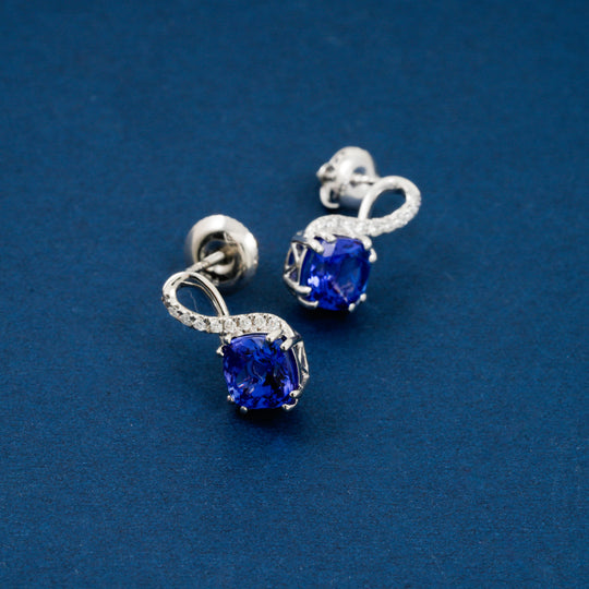 Rhapsody AAAA Tansanit, Weißer Diamant AGI zertifiziert und geprüft Ohrringe 950 Platin ca. 2,51 ct.