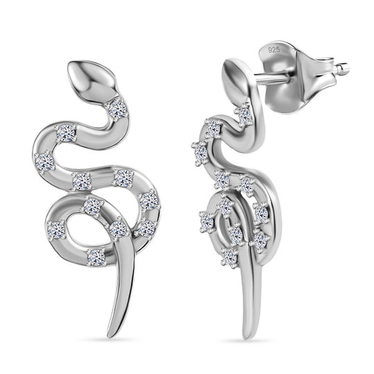 LUXURIANT SI-GH Labor Diamant Schlangen Ohrringe, 925 Silber 750 Gelbgold Vermeil ca. 0.33 ct