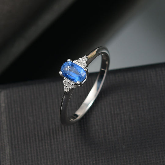 Natürlicher Kaschmir-Kyanit, Weißer Zirkon Ring 925 Silber platiniert (Größe 19.00) ca. 0.67 ct