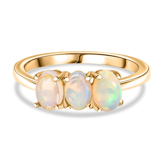 AA Natürlicher, äthiopischer Welo Opal Ring 925 Silber vergoldet (Größe 18.00) ca. 0,93 ct