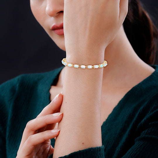 AA Natürlicher, äthiopischer Welo Opal Armband ca. 19 cm 925 Silber vergoldet ca. 5,22 ct.