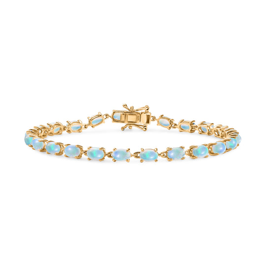 AA Natürlicher, äthiopischer Welo Opal Armband ca. 20 cm 925 Silber vergoldet ca. 6,62 ct.