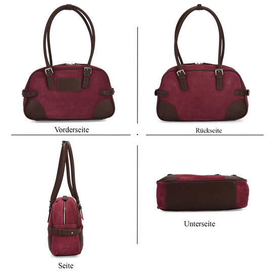 Handtasche aus Echtleder, 34 x 12 x 19 cm, Purpurrot