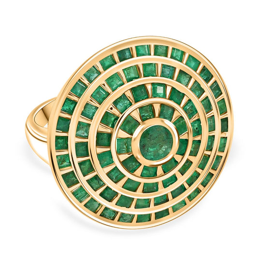 AA Kagem Sambischer Smaragd Ring 925 Silber 750 Gelbgold Vermeil (Größe 19.00) ca. 4.28 ct