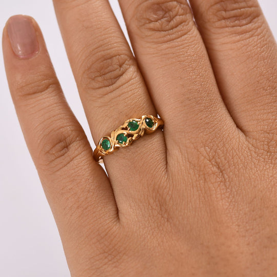Kagem Sambischer Smaragd Ring 925 Silber 750 Gelb Vergoldet ca. 0,34 ct