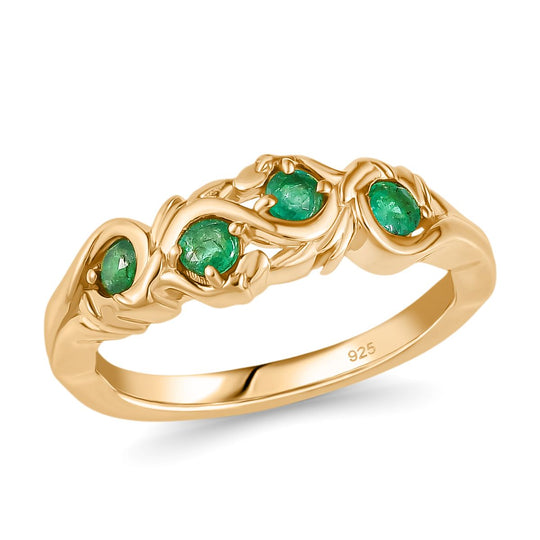 Kagem Sambischer Smaragd Ring 925 Silber 750 Gelb Vergoldet ca. 0,34 ct
