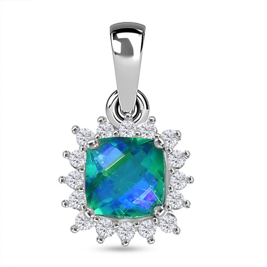 Pfau Quarz Triplette, Weißer Zirkon Anhänger 925 Silber ca. 1.44 ct