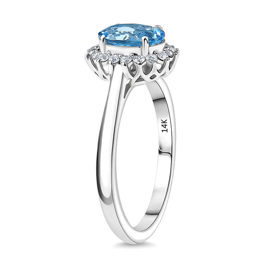 LUXORO AAA Santamaria Aquamarin, Weißer Diamant AGI zertifiziert Ring 585 Gold (Größe 19.00) ca. 1.22 ct